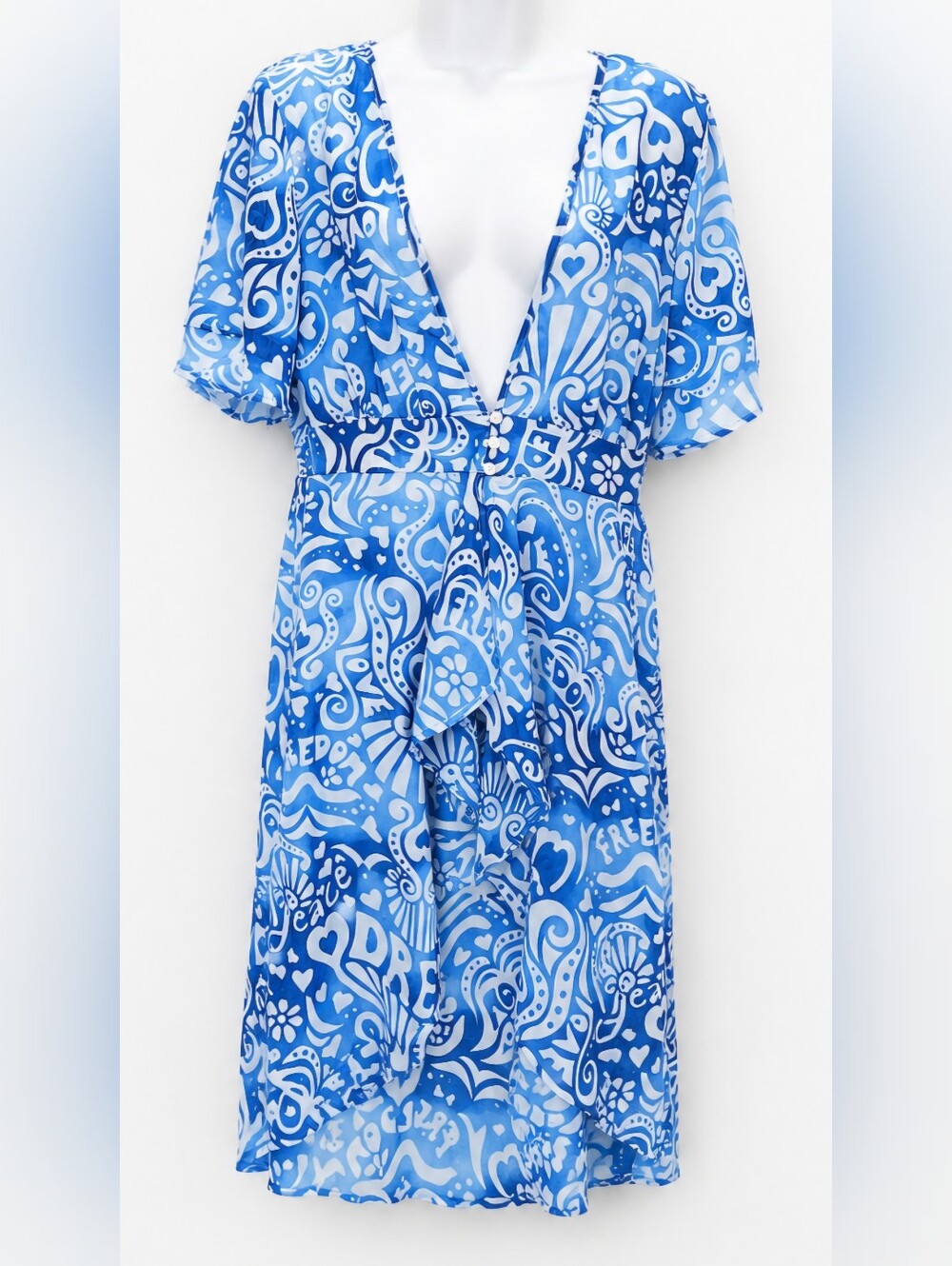 0135 Live 4 Truth Blue Sheer Cover Up Dress Large Festival Beach Vacation Boho